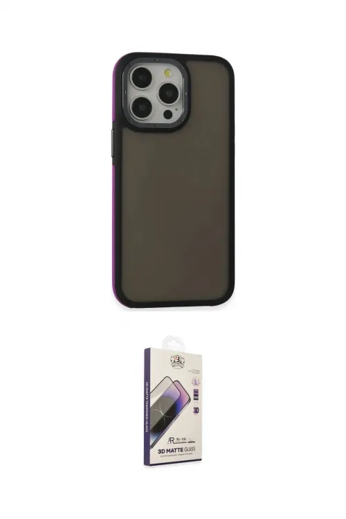 ieg™ iPhone 13 Pro Max Kılıf Eksen Işık - Siyah Bilvis 3D Mat Cam Ekran Koruyucu