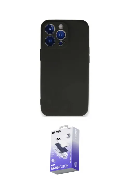 ieg™ iPhone 13 Pro Max Kılıf Kozmos Yansıma Özel Seri - Siyah Bilvis 5in1 5D Magic Hayalet Cam Ekran Koruyucu