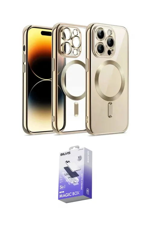 ieg™ iPhone 13 Pro Max Kılıf Nova Işık Özel Seri - Siyah Bilvis 5in1 5D Magic Hayalet Cam Ekran Koruyucu