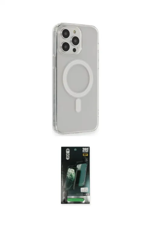 ieg™ iPhone 13 Pro Max Kılıf Pusula Çizgi Koleksiyonu - Şeffaf 360 Full Body Arka Koruyucu