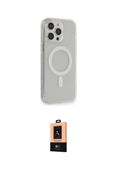 ieg™ iPhone 13 Pro Max Kılıf Pusula Çizgi Koleksiyonu - Şeffaf Maxco Cam Ekran Koruyucu