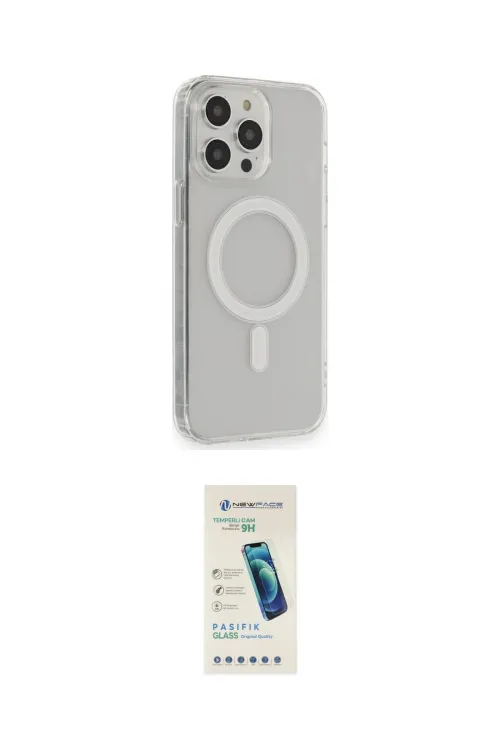 ieg™ iPhone 13 Pro Max Kılıf Pusula Çizgi Koleksiyonu - Şeffaf Pasifik Cam Ekran Koruyucu