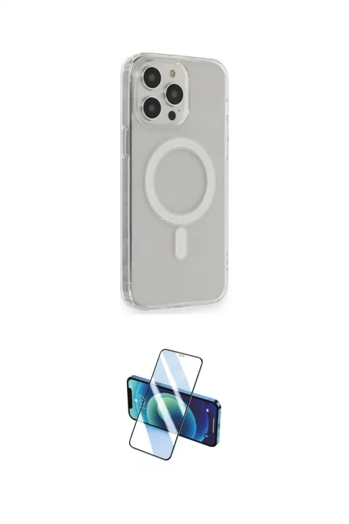 ieg™ iPhone 13 Pro Max Kılıf Pusula Çizgi Koleksiyonu - Siyah 3D Antistatik Cam Ekran Koruyucu