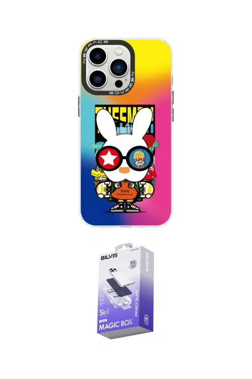 ieg™ iPhone 13 Pro Max Kılıf Siluet Çizgi Koleksiyonu - Siyah Bilvis 5in1 5D Magic Hayalet Cam Ekran Koruyucu