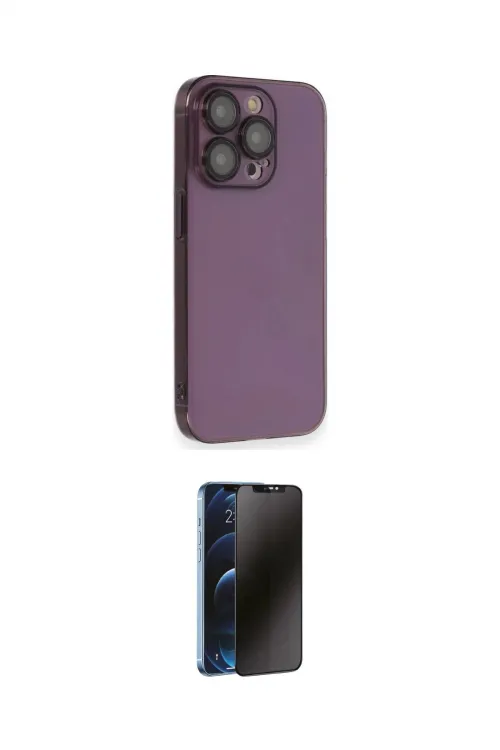 ieg™ iPhone 13 Pro Max Kılıf Siluet Minimal Özel Seri - Siyah 3D Antistatik Hayalet Cam Ekran Koruyucu
