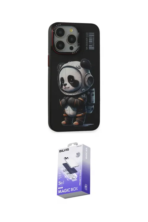 ieg™ iPhone 13 Pro Max Kılıf Siluet Modern Özel Seri - Siyah Bilvis 5in1 5D Magic Hayalet Cam Ekran Koruyucu