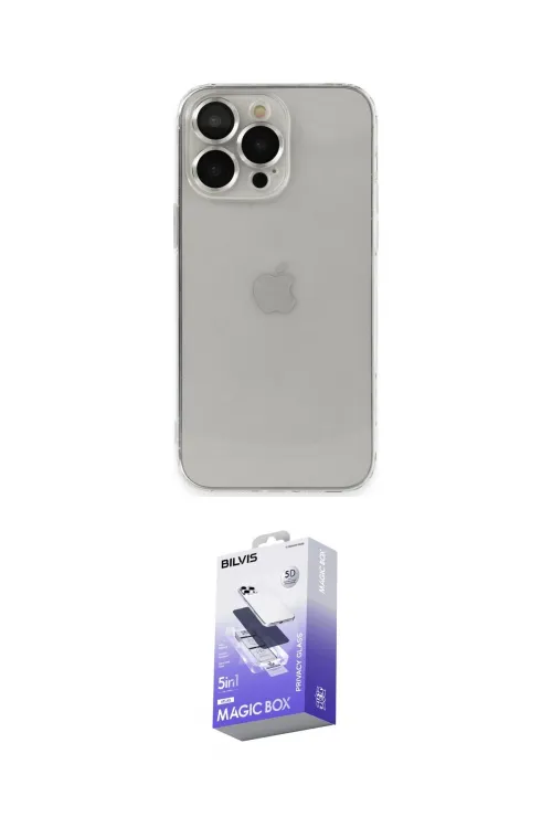 ieg™ iPhone 13 Pro Max Kılıf Ufuk Minimal Özel Seri - Siyah Bilvis 5in1 5D Magic Hayalet Cam Ekran Koruyucu