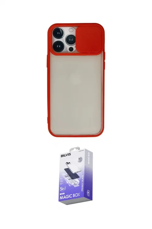 ieg™ iPhone 13 Pro Max Kılıf Vadi Çizgi - Siyah Bilvis 5in1 5D Magic Hayalet Cam Ekran Koruyucu