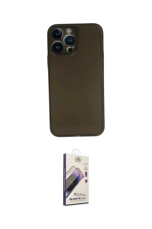 ieg™ iPhone 13 Pro Max Kılıf Yadigar Yansıma Serisi - Siyah Bilvis 3D Mat Cam Ekran Koruyucu