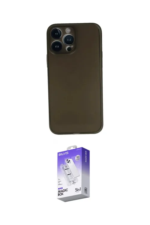 ieg™ iPhone 13 Pro Max Kılıf Yadigar Yansıma Serisi - Siyah Bilvis 5in1 3D Magic Cam Ekran Koruyucu