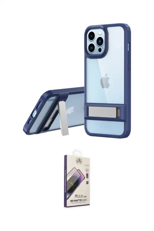ieg™ iPhone 13 Pro Max Kılıf Yadigar Yansıma - Siyah Bilvis 3D Mat Cam Ekran Koruyucu