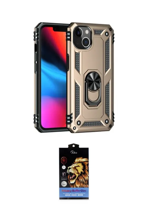 ieg™ iPhone 14 Kılıf Ahenk Klasik Koleksiyonu - Siyah Buffer Hayalet Cam Ekran Koruyucu