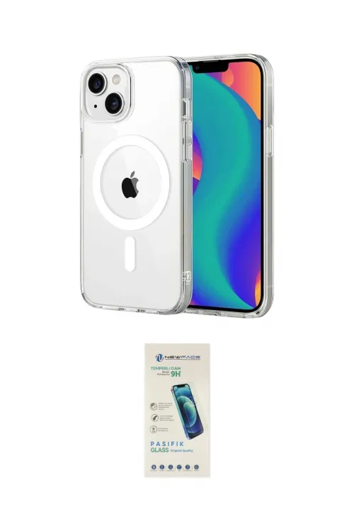 ieg™ iPhone 14 Kılıf Ahenk Minimal Serisi - Şeffaf Pasifik Cam Ekran Koruyucu