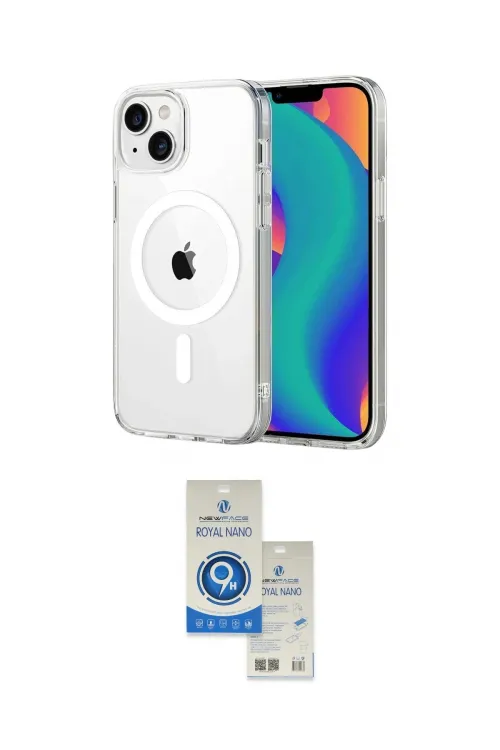 ieg™ iPhone 14 Kılıf Ahenk Minimal Serisi - Şeffaf Royal Nano Ekran Koruyucu