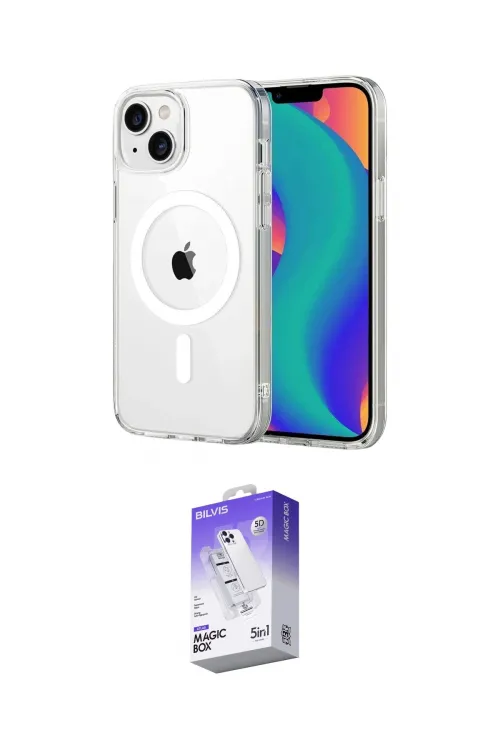 ieg™ iPhone 14 Kılıf Ahenk Minimal Serisi - Siyah Bilvis 5in1 3D Magic Cam Ekran Koruyucu