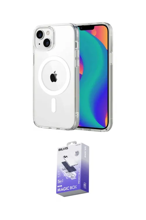ieg™ iPhone 14 Kılıf Ahenk Minimal Serisi - Siyah Bilvis 5in1 5D Magic Hayalet Cam Ekran Koruyucu