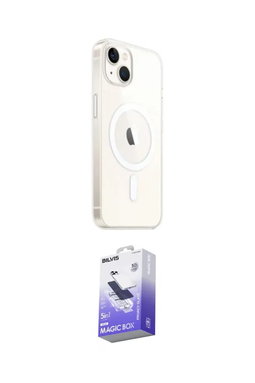 ieg™ iPhone 14 Kılıf Ahenk Yansıma Prime - Siyah Bilvis 5in1 5D Magic Hayalet Cam Ekran Koruyucu