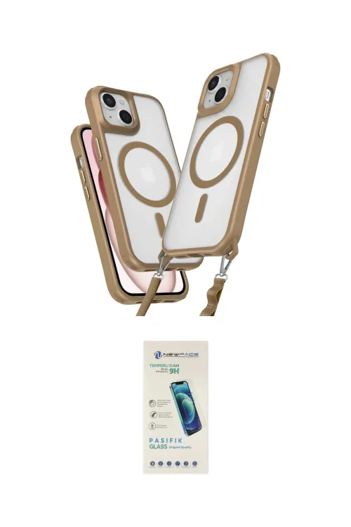 ieg™ iPhone 14 Kılıf Atlas Doku Koleksiyonu - Şeffaf Pasifik Cam Ekran Koruyucu