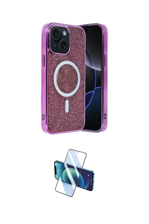 ieg™ iPhone 14 Kılıf Eksen Çizgi - Siyah 3D Antistatik Cam Ekran Koruyucu