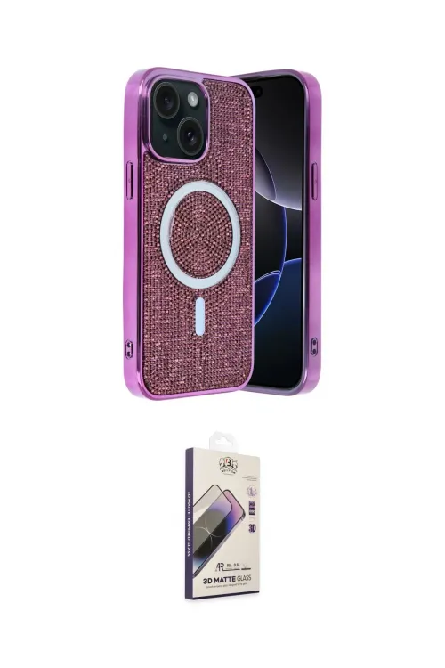 ieg™ iPhone 14 Kılıf Eksen Çizgi - Siyah Bilvis 3D Mat Cam Ekran Koruyucu