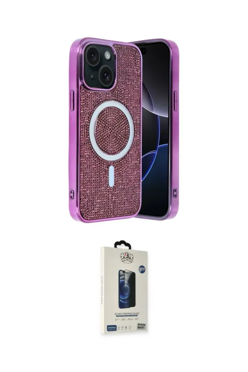 ieg™ iPhone 14 Kılıf Eksen Çizgi - Siyah Bilvis Hayalet Cam Ekran Koruyucu