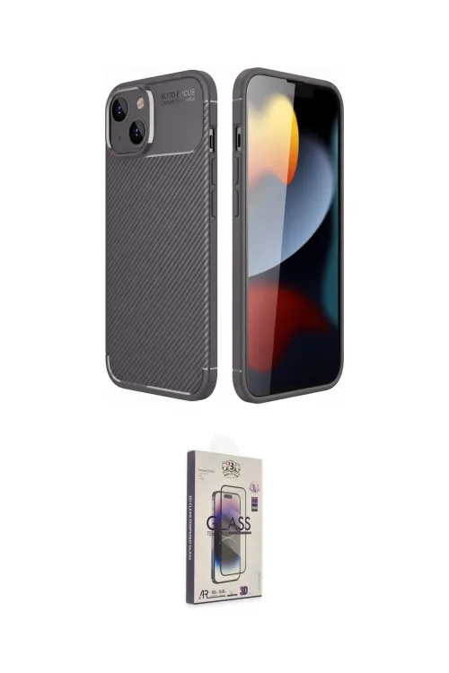 ieg™ iPhone 14 Kılıf Eksen Form Prime - Siyah Bilvis 3D Cam Ekran Koruyucu