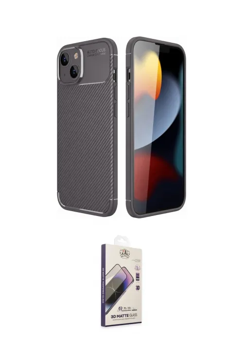 ieg™ iPhone 14 Kılıf Eksen Form Prime - Siyah Bilvis 3D Mat Cam Ekran Koruyucu
