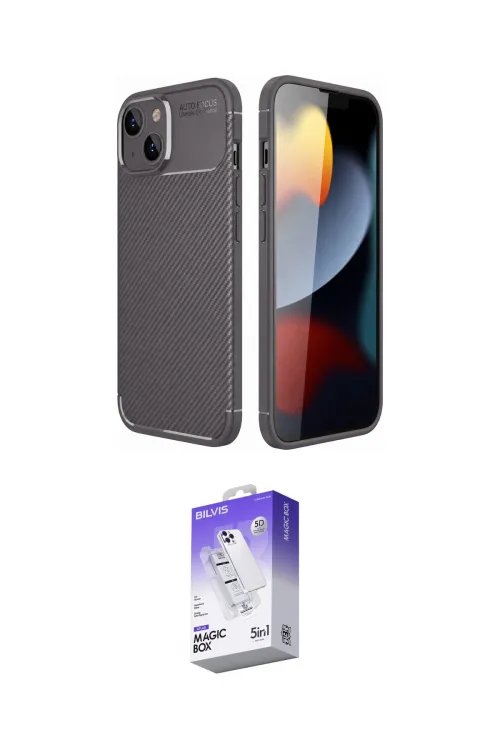 ieg™ iPhone 14 Kılıf Eksen Form Prime - Siyah Bilvis 5in1 3D Magic Cam Ekran Koruyucu