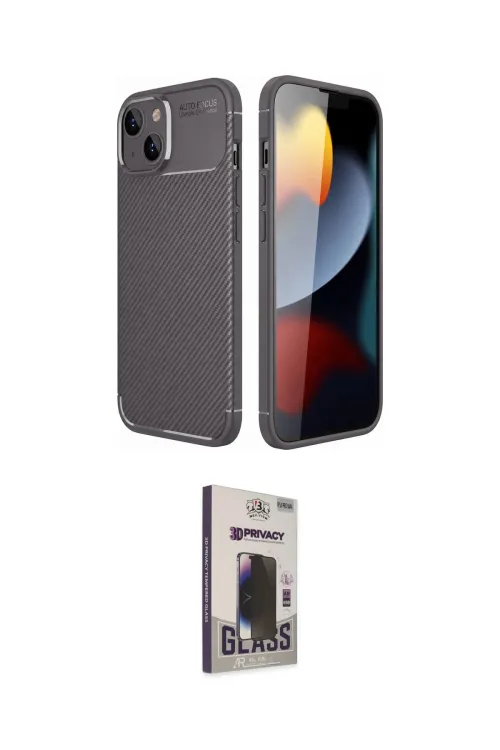 ieg™ iPhone 14 Kılıf Eksen Form Prime - Siyah Bilvis Hayalet Cam Ekran Koruyucu