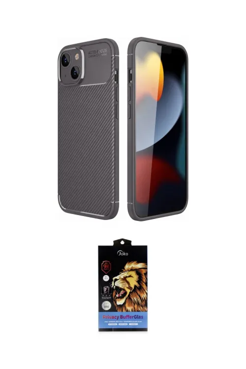 ieg™ iPhone 14 Kılıf Eksen Form Prime - Siyah Buffer Hayalet Cam Ekran Koruyucu