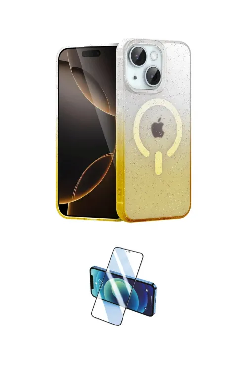 ieg™ iPhone 14 Kılıf Eksen Minimal Özel Seri - Siyah 3D Antistatik Cam Ekran Koruyucu