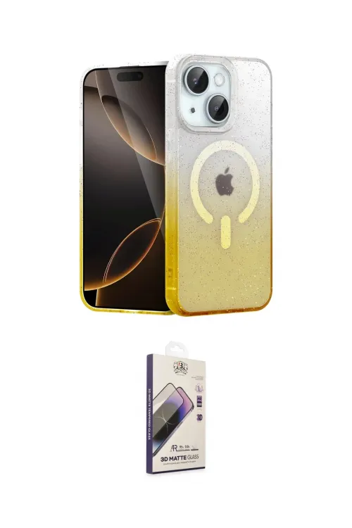 ieg™ iPhone 14 Kılıf Eksen Minimal Özel Seri - Siyah Bilvis 3D Mat Cam Ekran Koruyucu