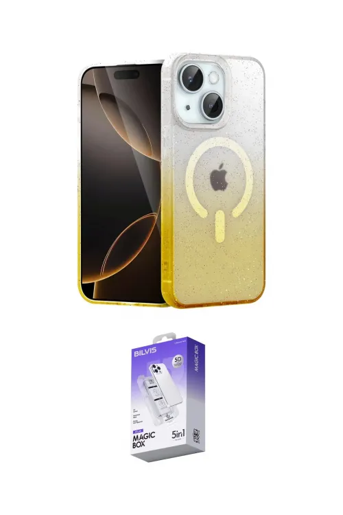 ieg™ iPhone 14 Kılıf Eksen Minimal Özel Seri - Siyah Bilvis 5in1 3D Magic Cam Ekran Koruyucu