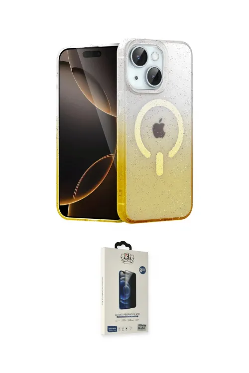 ieg™ iPhone 14 Kılıf Eksen Minimal Özel Seri - Siyah Bilvis Hayalet Cam Ekran Koruyucu