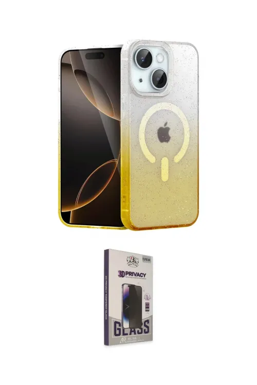 ieg™ iPhone 14 Kılıf Eksen Minimal Özel Seri - Siyah Bilvis Hayalet Cam Ekran Koruyucu