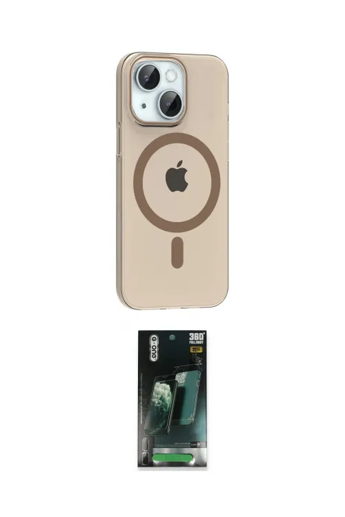 ieg™ iPhone 14 Kılıf Pusula Form Özel Seri - Şeffaf 360 Full Body Arka Koruyucu