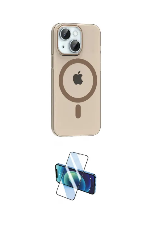 ieg™ iPhone 14 Kılıf Pusula Form Özel Seri - Siyah 3D Antistatik Cam Ekran Koruyucu