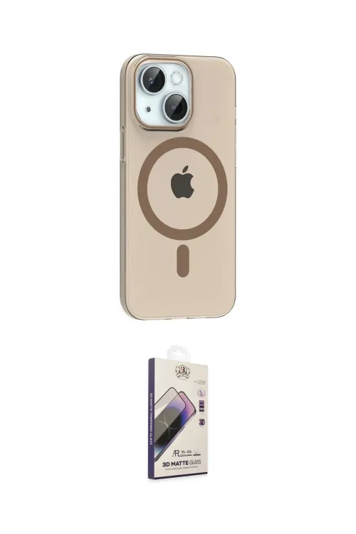 ieg™ iPhone 14 Kılıf Pusula Form Özel Seri - Siyah Bilvis 3D Mat Cam Ekran Koruyucu