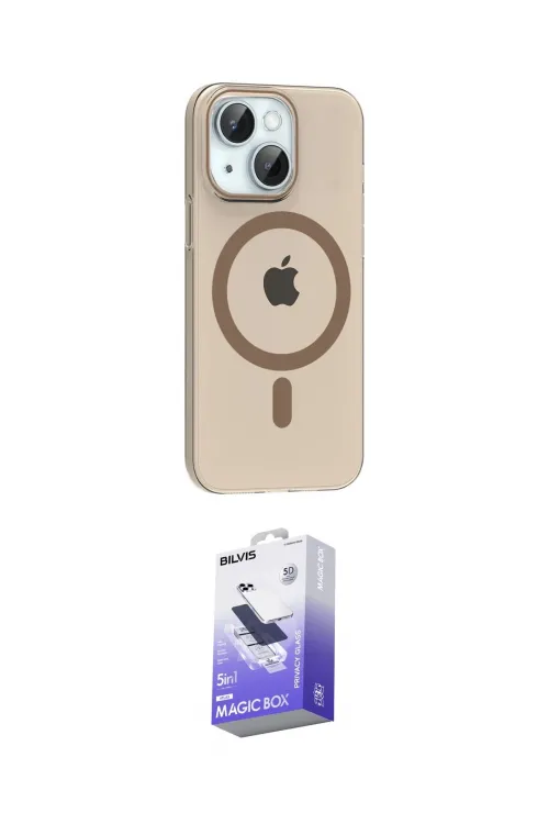 ieg™ iPhone 14 Kılıf Pusula Form Özel Seri - Siyah Bilvis 5in1 5D Magic Hayalet Cam Ekran Koruyucu