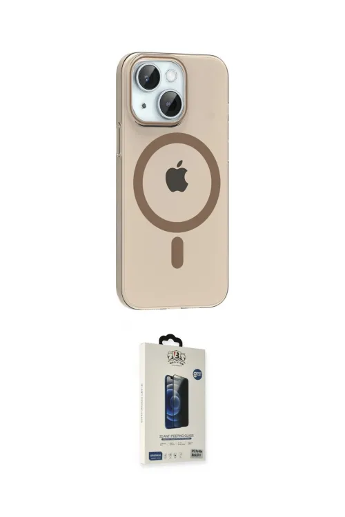 ieg™ iPhone 14 Kılıf Pusula Form Özel Seri - Siyah Bilvis Hayalet Cam Ekran Koruyucu