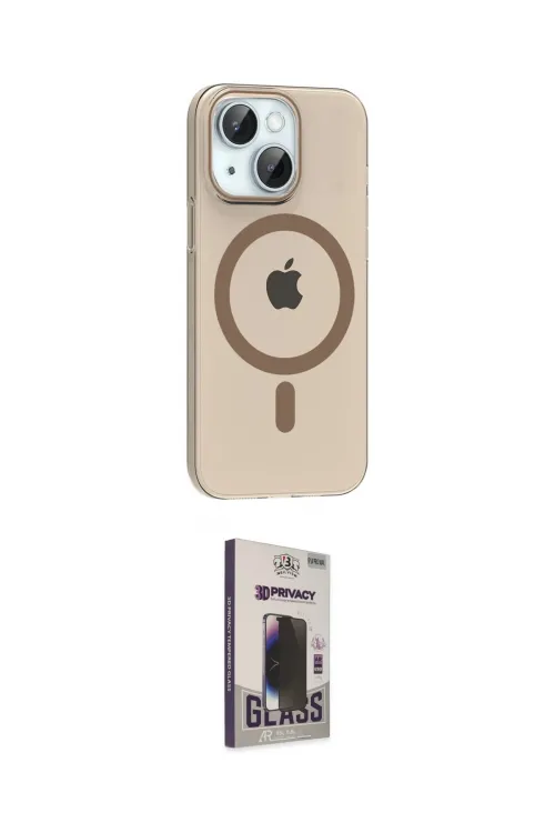 ieg™ iPhone 14 Kılıf Pusula Form Özel Seri - Siyah Bilvis Hayalet Cam Ekran Koruyucu