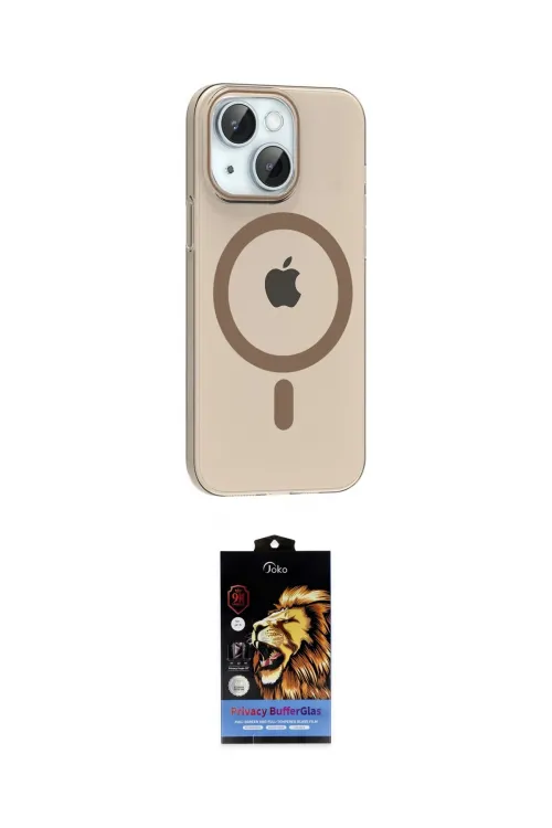 ieg™ iPhone 14 Kılıf Pusula Form Özel Seri - Siyah Buffer Hayalet Cam Ekran Koruyucu