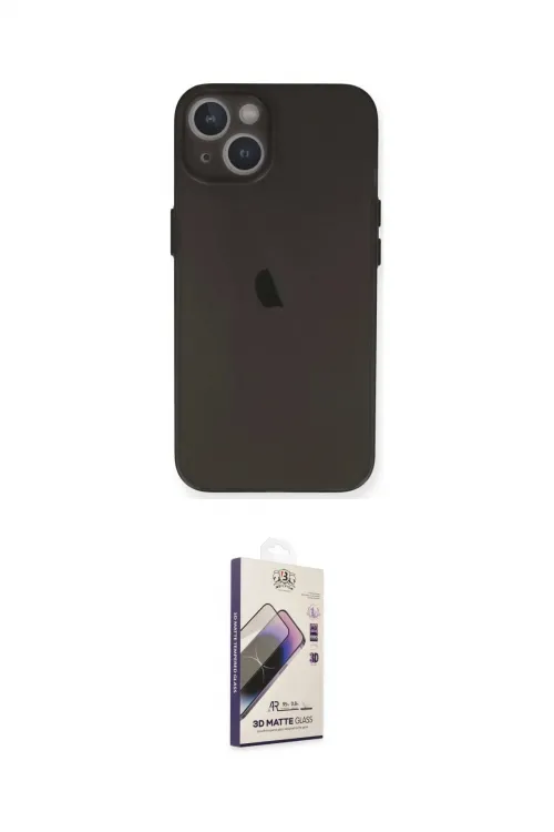ieg™ iPhone 14 Kılıf Yadigar Yansıma Serisi - Siyah Bilvis 3D Mat Cam Ekran Koruyucu