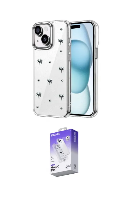 ieg™ iPhone 14 Kılıf Yörünge Form - Siyah Bilvis 5in1 3D Magic Cam Ekran Koruyucu