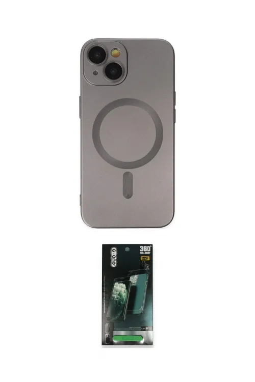 ieg™ iPhone 14 Plus Kılıf Akış Minimal Özel Seri - Siyah 360 Mat Full Body Arka Koruyucu