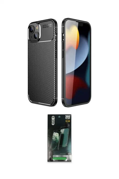 ieg™ iPhone 14 Plus Kılıf Eksen Form Prime - Siyah 360 Mat Full Body Arka Koruyucu