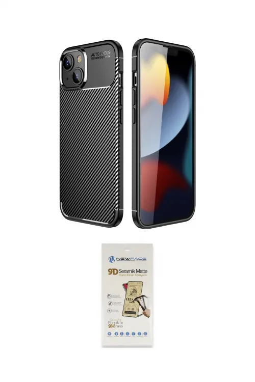 ieg™ iPhone 14 Plus Kılıf Eksen Form Prime - Siyah Mat Seramik Nano Ekran Koruyucu