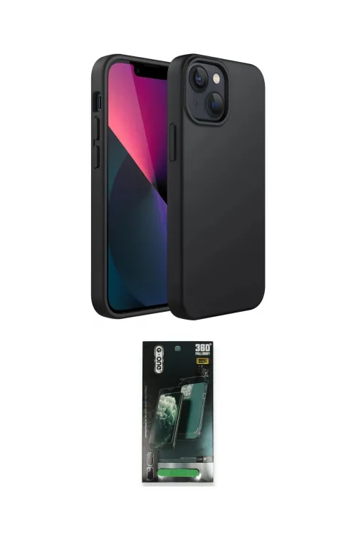 ieg™ iPhone 14 Plus Kılıf Kozmos Yansıma Özel Seri - Siyah 360 Mat Full Body Arka Koruyucu