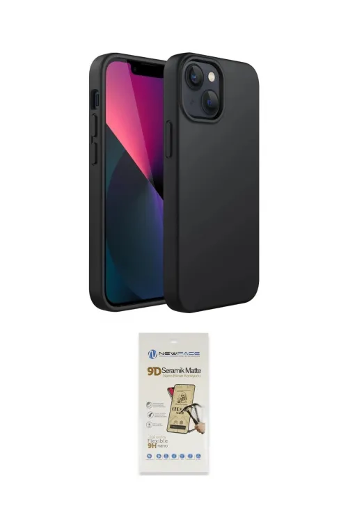 ieg™ iPhone 14 Plus Kılıf Kozmos Yansıma Özel Seri - Siyah Mat Seramik Nano Ekran Koruyucu