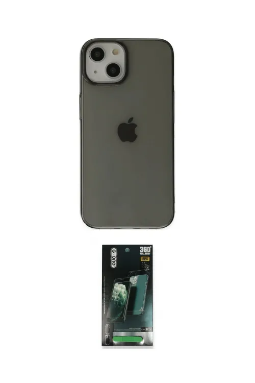 ieg™ iPhone 14 Plus Kılıf Kutup Doku Koleksiyonu - Siyah 360 Mat Full Body Arka Koruyucu